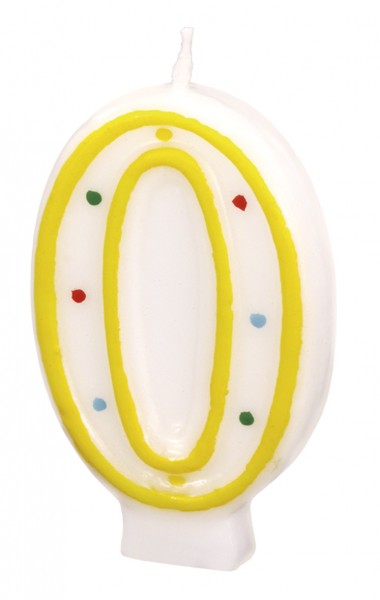 Zahl 0 Tortenkerze Weiß Mit Bunten Punkten 7,5cm