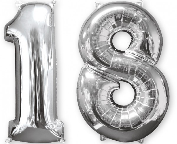 Folienballon Zahl 18 silber 66cm