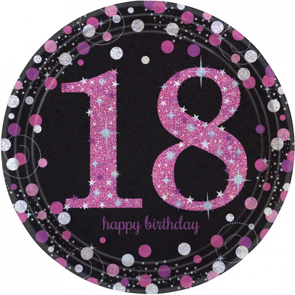 8 Pink 18th Birthday Pappteller 23cm