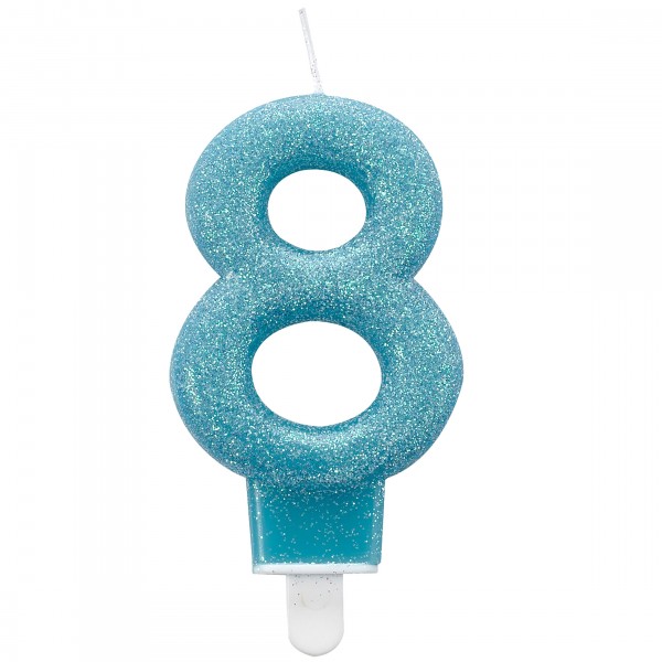 Glitzer Zahlenkerze 8 blau