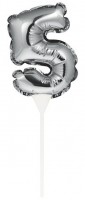 Silberner Zahl 5 Tortendeko Ballon 13cm