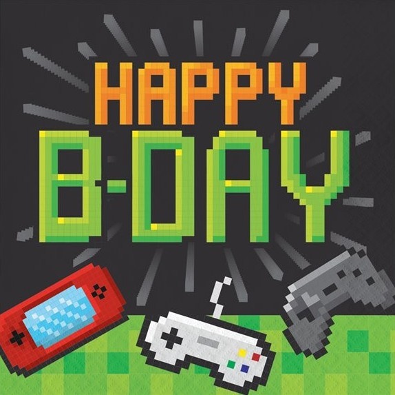 16 Level Up Happy Birthday Servietten 33cm
