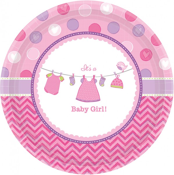 8 Baby Girl Runde Pappteller Pink 26,6cm