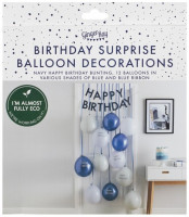 Vorschau: Blaue Happy Birthday Ballongirlande 13-teilig