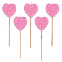 6 Glimmer Hearts Tortenkerzen 7,6cm