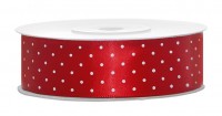 25m Rotes Satin Geschenkband white dots