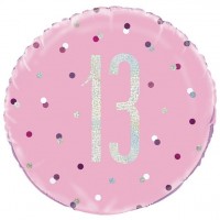 Folienballon 13. Geburtstag pink Dots 46cm