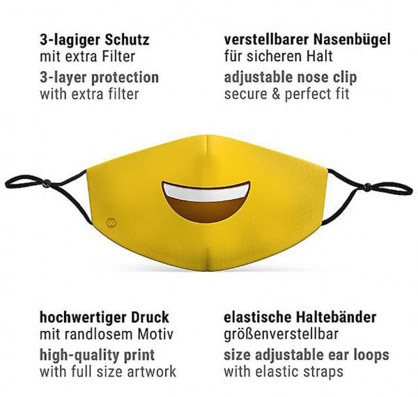 Mund Nasen Maske Smiley für Erwachsene 3