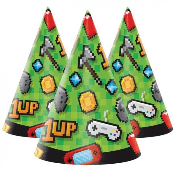 8 Level Up Birthday Partyhüte 16cm