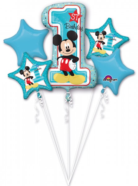 5 Ballons Mickey Mouse 1 Geburtstag blau