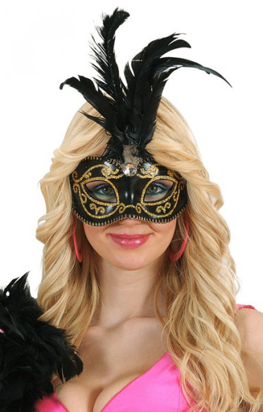 Elegante Venezianische Federmaske Schwarz 3