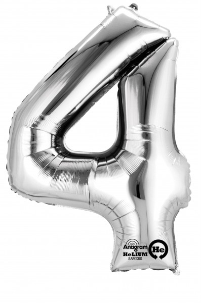Zahlenballon 4 silber 88cm