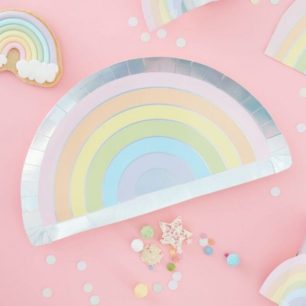8 Pastell Regenbogen Pappteller 28cm 2