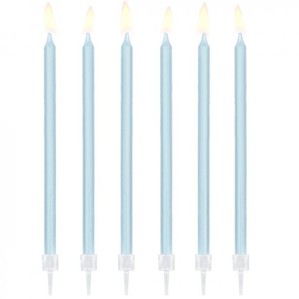 12 Hellblaue Tortenkerzen Surprise 14cm