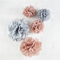 Papier Pompoms grau-rosé 5-teilig