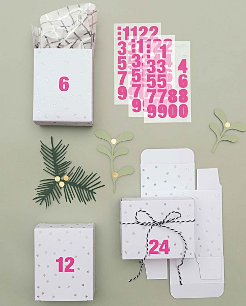 24 Adventskalender Schachteln Sterne silber 2