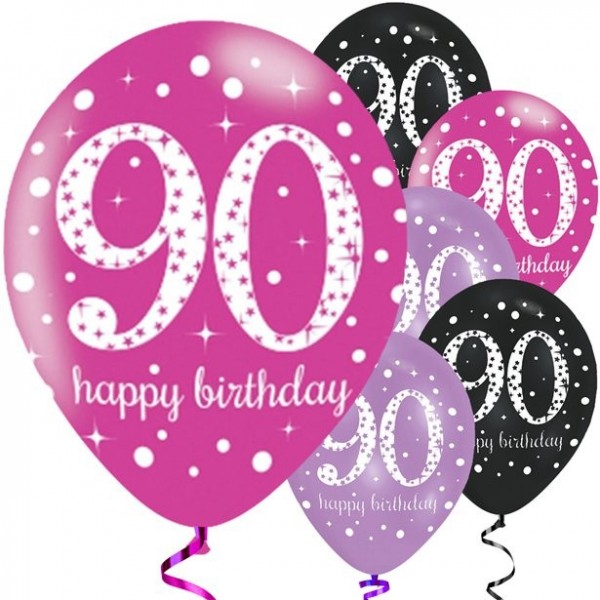 6 Pinker 90.Geburtstag Latexballons 28cm