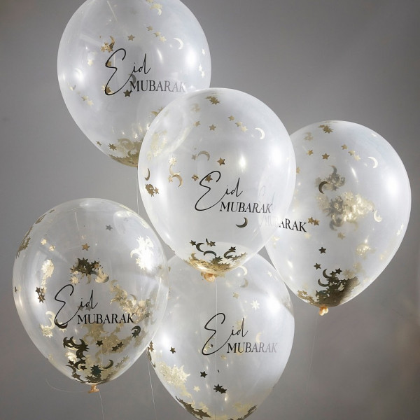 5 Gold Moon Eid Mubarak Konfetti Latexballons 30cm