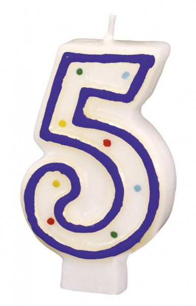 Zahl 5 Tortenkerze Weiß Mit Bunten Punkten 7,5cm