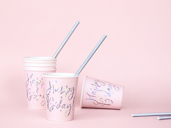 6 Pink Birthday Pappbecher 220ml 2
