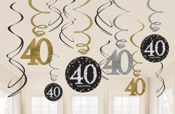 12 Golden 40th Birthday Sparkles Spiralhänger 60cm