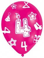 Vorschau: 6 bunte Luftballons 4.Geburtstag 27,5 cm