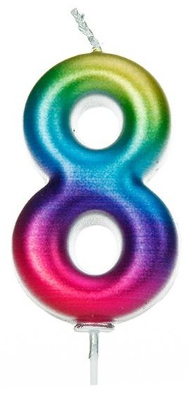 Rainbow Zahl 8 Tortenkerze 7cm
