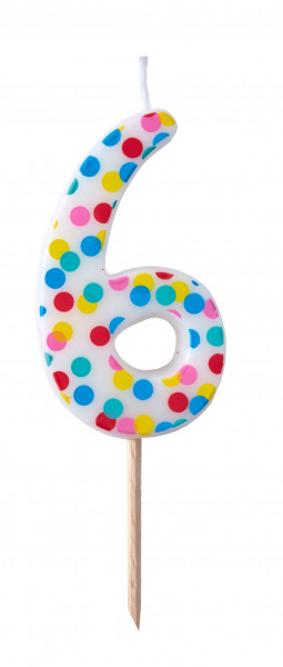 Bunte Mix & Match Zahl 6 Tortenkerze 9cm