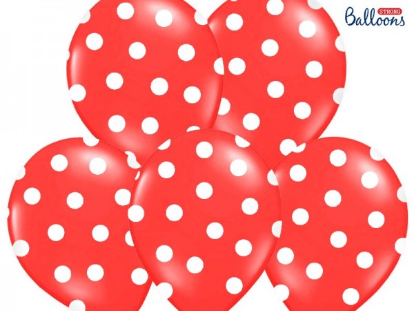 6 Luftballons Polka Dots Erdbeerrot 30cm