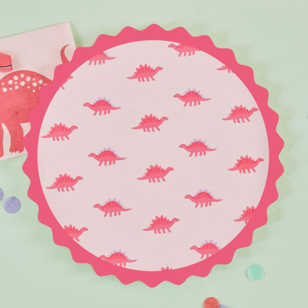 8 Pink Dino Party Eco Pappteller 25cm