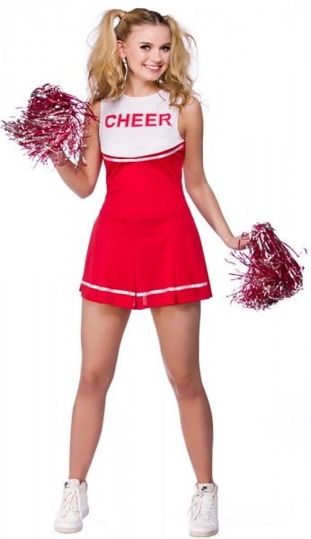Rot-Weißes Cheerleaderinnen Kleid mit Pompoms