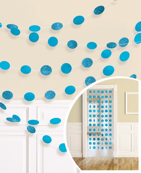 6 Glitzer Girlanden azurblaue Punkte