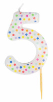 Zahl 5 bunte Punkte Tortenkerze 6cm