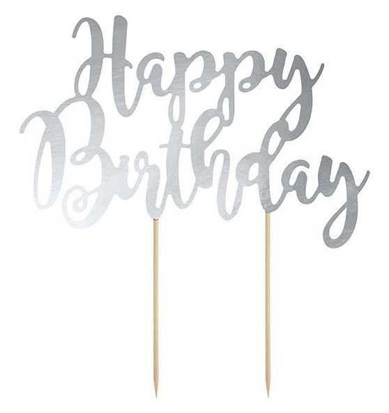Silber metallic Birthday Tortendeko 22,5cm