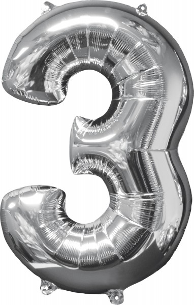 Folienballon Zahl 3 Silber 66cm