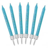 12 blaue Tortenkerzen Glitzer 6,5cm