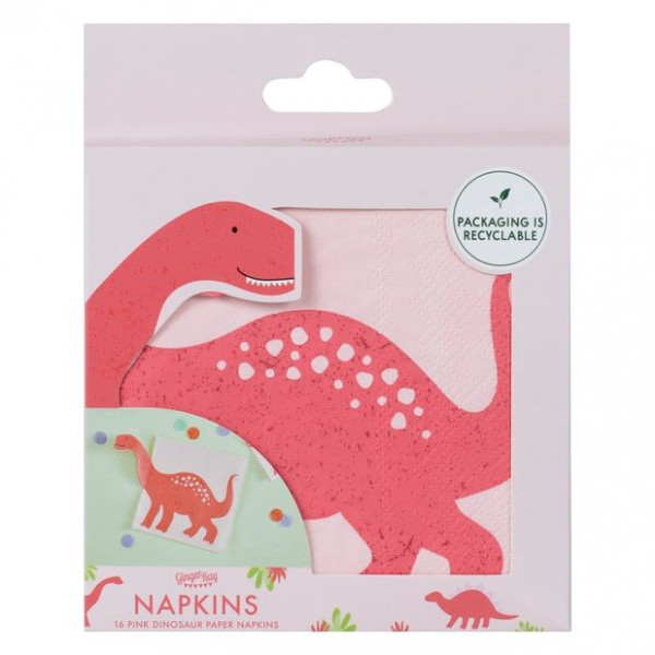 16 Pink Dino Party Servietten 16,5cm