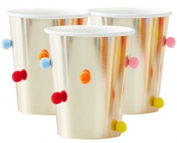 8 Mix & Match Bommel Pappbecher 250ml
