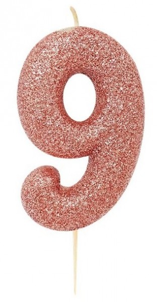 Glitzernde Zahl 9 Tortenkerze roségold 7cm