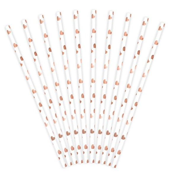 10 Roségoldene Herzchen Strohhalme 19,5cm