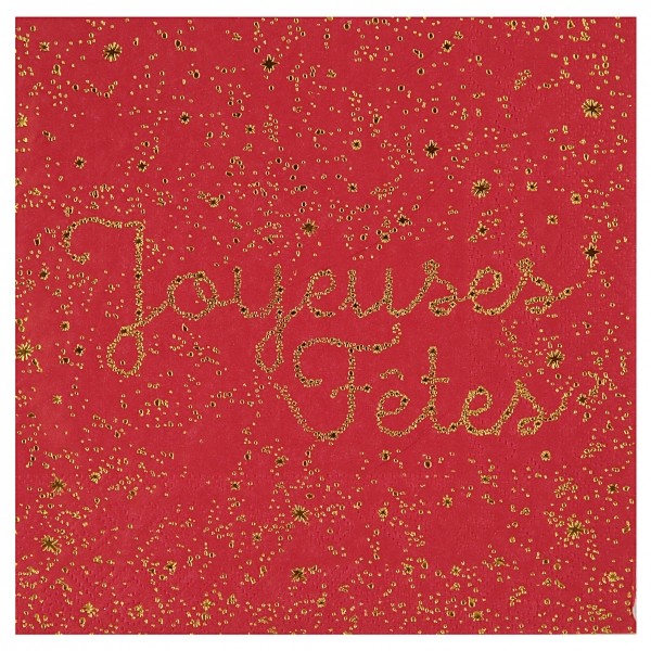 20 Rote Joyeuses Fêtes Sternchen Servietten 33cm