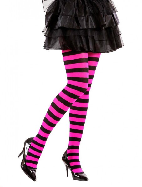 Strumpfhose Pink-Schwarz geringelt 70 DEN
