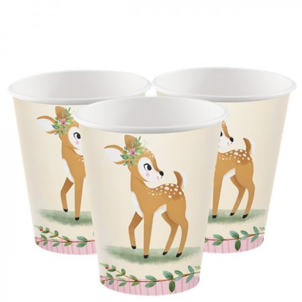 8 Pappbecher niedliches Reh 256ml