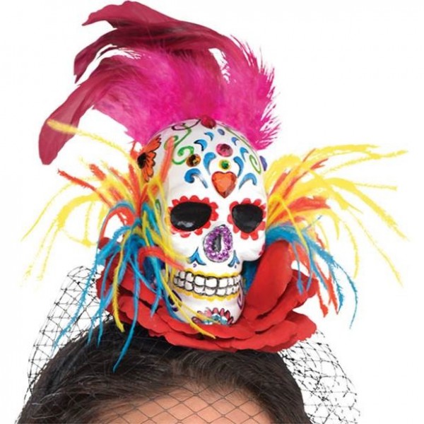 Bunte Federn Totenkopf Haarreifen 17cm