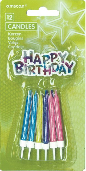 Kunterbuntes Happy Birthday Tortenkerzen Set Inklusive Halterung 12 Stück