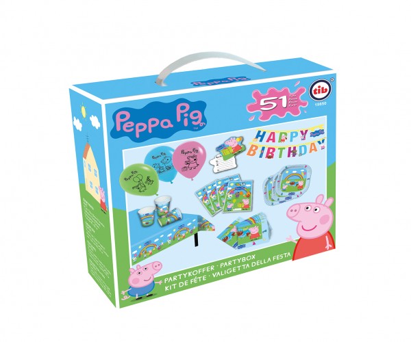 Peppa Wutz Regenbogen Partykoffer 51-teilig