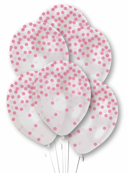 6 Rosa bedruckte Konfettiballons 27,5cm