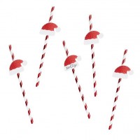 20 Papier-Trinkhalme mit Weihnachtsmützen
