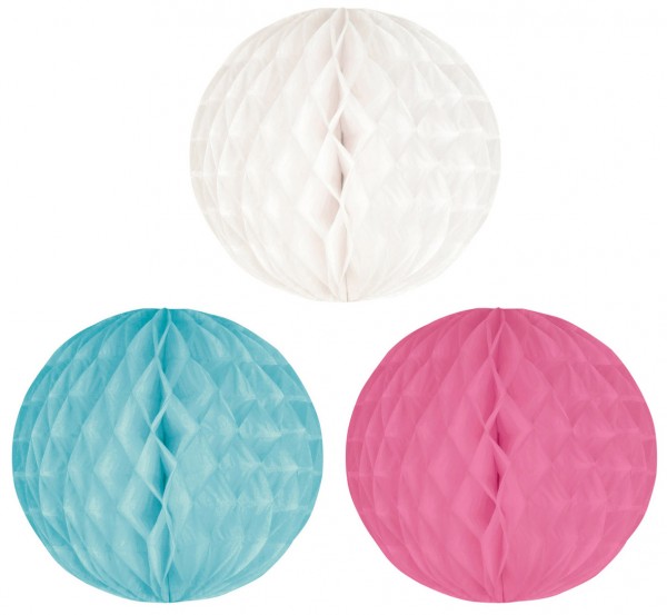 Pastelltraum Wabenbälle 3er Set Weiß Rosa Türkis
