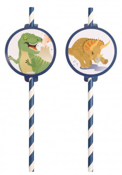 8 Happy Dinosaur Papier Strohhalme 19,7 cm